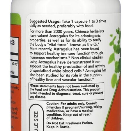 Astragalus Erva Chinesa 500mg Now Foods 90vcaps - Imagem 3