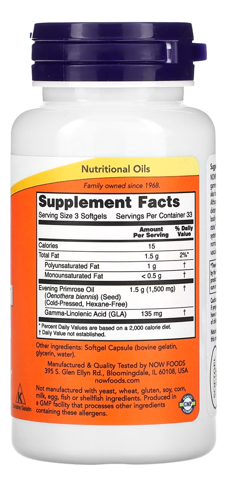 Óleo De Prímula 500mg Now Foods 100 Soft Importado - Imagem 3