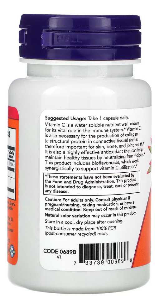 Vitamina C-1000 Now Foods 30 Veg Cápsulas + Porta Cápsulas - Imagem 2