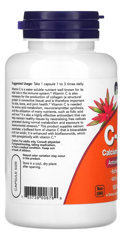 Vitamina C-500 Cálcio Ascorbato-c 100 Veg Nowfoods Importado - Imagem 3