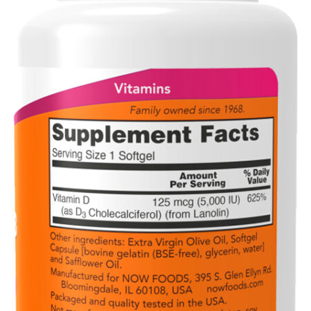 Vitamina D-3 5000ui Now Foods 30 Softgels Importado - Imagem 2