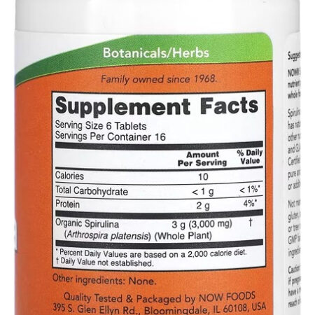 Suplemento Em Tablets Now Now Foods Spirulina Orgânica Pote Spirulina Orgânica Em Unidade - Imagem 2