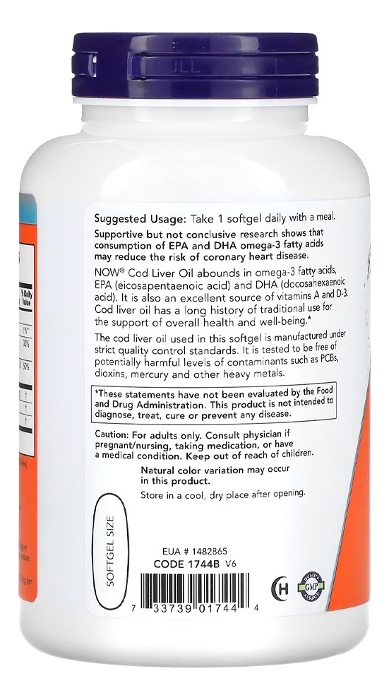 Óleo Fígado Bacalhau 1000mg 180 Soft Importado 4un Now Foods - Imagem 3