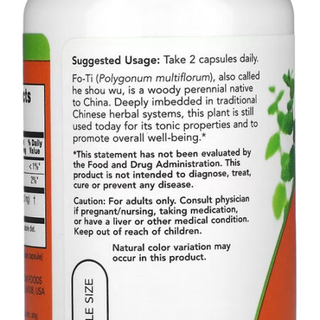 Fo-ti 560mg (he Shou Wu) Now Foods 100veg Caps Importado - Imagem 3