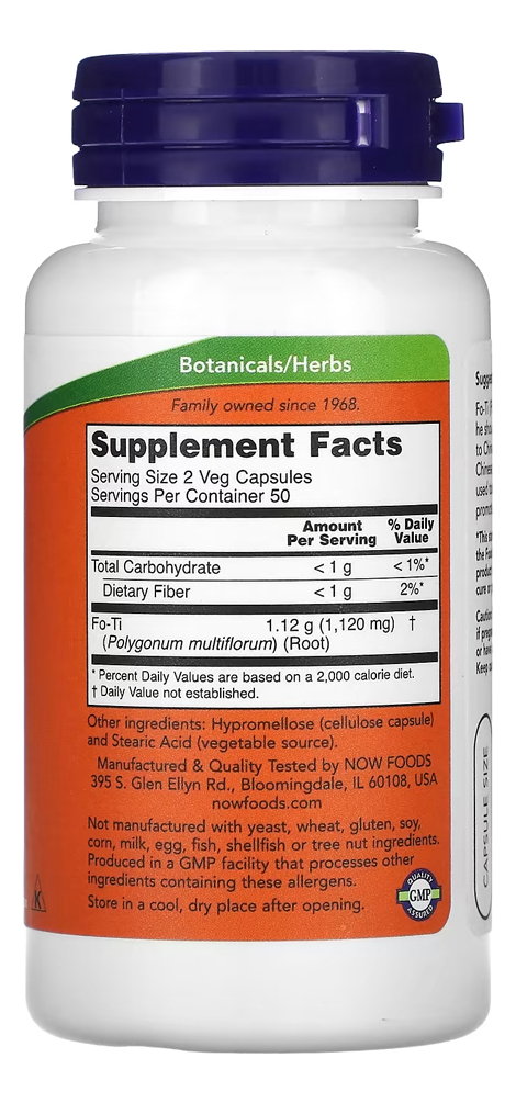 Fo-ti 560mg (he Shou Wu) 100veg Caps Importado 2un Now Foods - Imagem 3