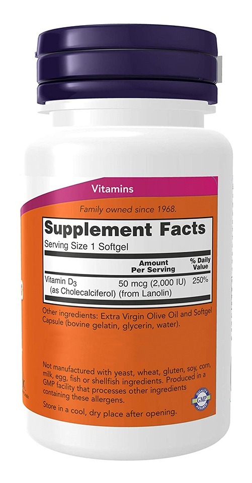 Vitamina D3 2000 Iu Alta Potência Now Foods 120soft Eua/usa - Imagem 2
