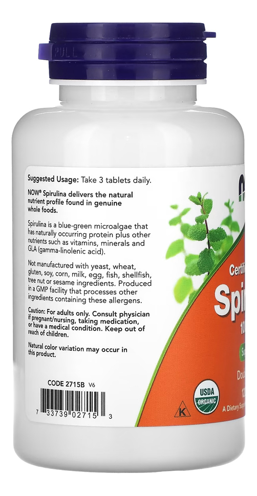 Spirulina 1000 Dupla Força Now Foods 120 Tabls Importado 5un - Imagem 4
