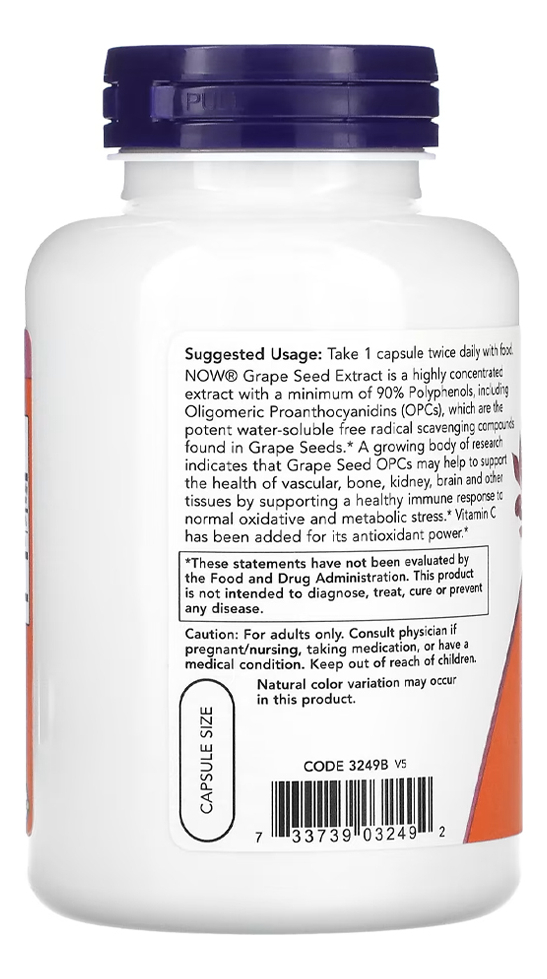 Semente Uva 100mg Now Foods Grape Seed 200caps Importado - Imagem 2