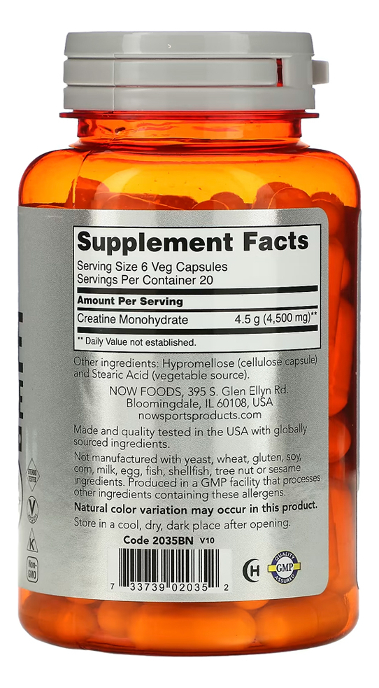 Creatina Monohidratada 750mg Now Foods 120cáps +porta Cáps - Imagem 3