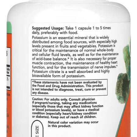 Citrato De Potássio 99mg Now Foods 180 Veg Cáps +porta Cáps - Imagem 3