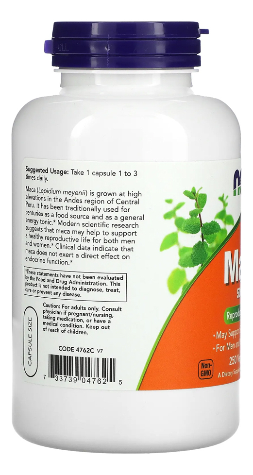 Maca Peruana 500mg Now Foods 250 Veg Caps Sabor Sem Sabor - Imagem 2