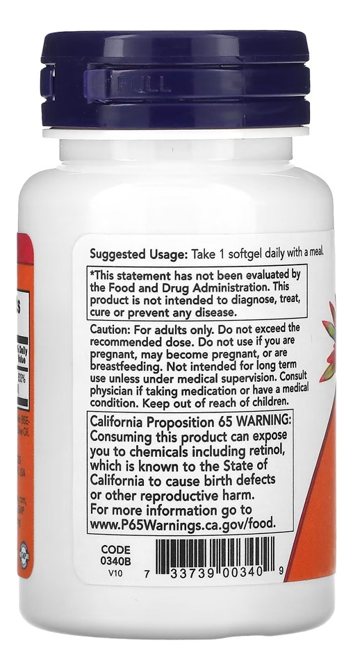 Now Foods Vitamina A 7.500mcg 100 Softgels - Imagem 3