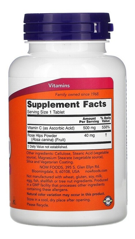 C-500 Now Sem Sabor Vitamina C 500mg 250 Comprimidos - Imagem 2