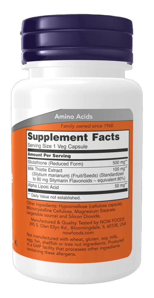 Glutationa 500mg Now Foods Glutathione 30 Veg Caps Sabor Sem Sabor Sem Sabor - Imagem 2