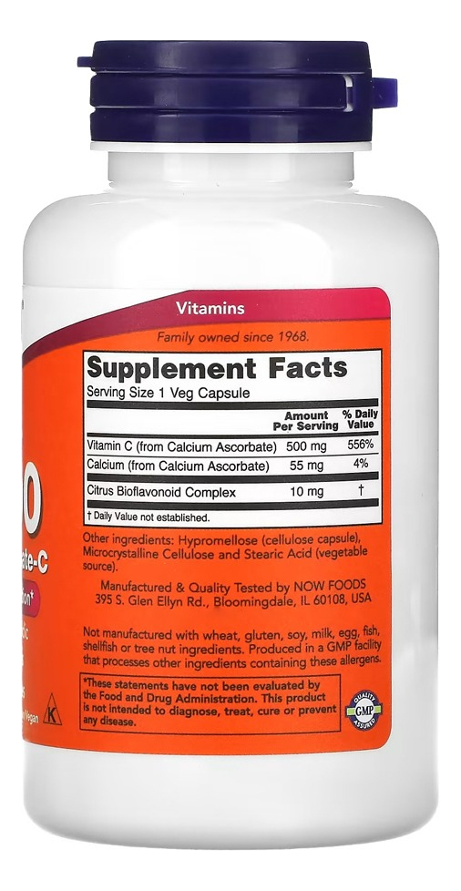 Vitamina C-500 Cálcio Ascorbato-c Nowfoods 100vegcap Eua/usa Sabor Sem Sabor - Imagem 2
