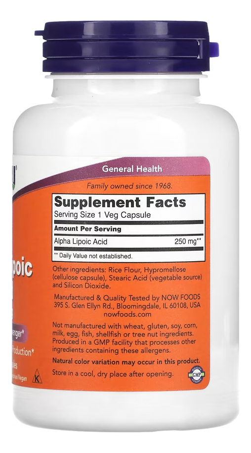 Ácido Alfa Lipóico 250mg Now Foods 120cápsulas Importado 3un - Imagem 3