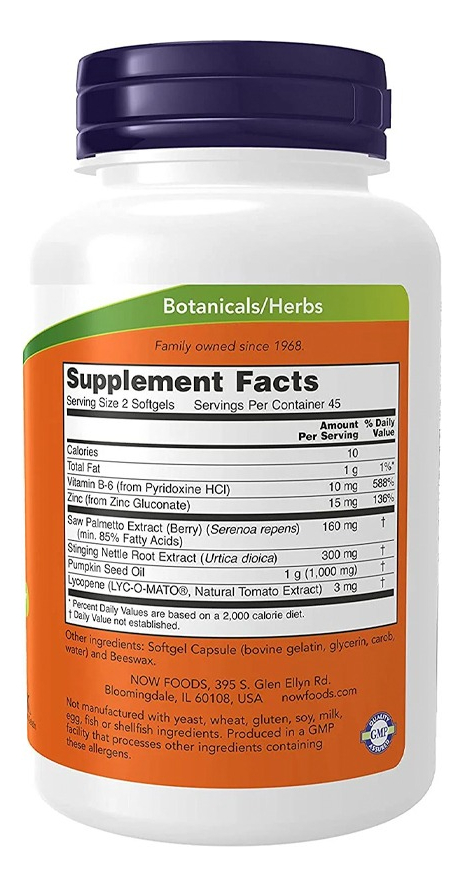 Prostate Support Now Foods 90 Softgels Importado - Imagem 2