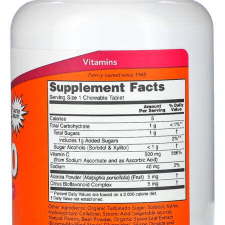 Vitamina C-500 Now Foods 100 Tablets Sabor Cereja - Imagem 3