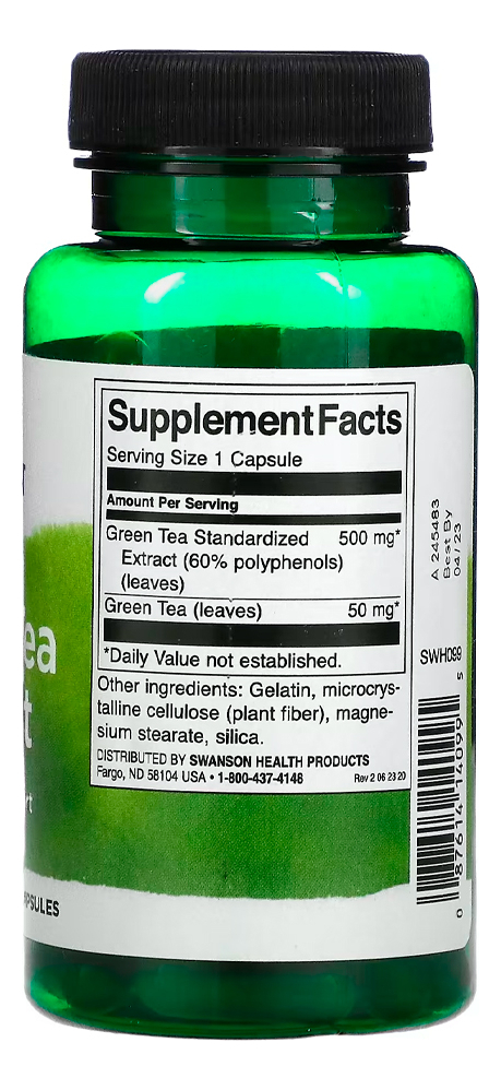 Extrato De Chá Verde 500mg Swanson 60 Caps + Porta Cápsulas - Imagem 3