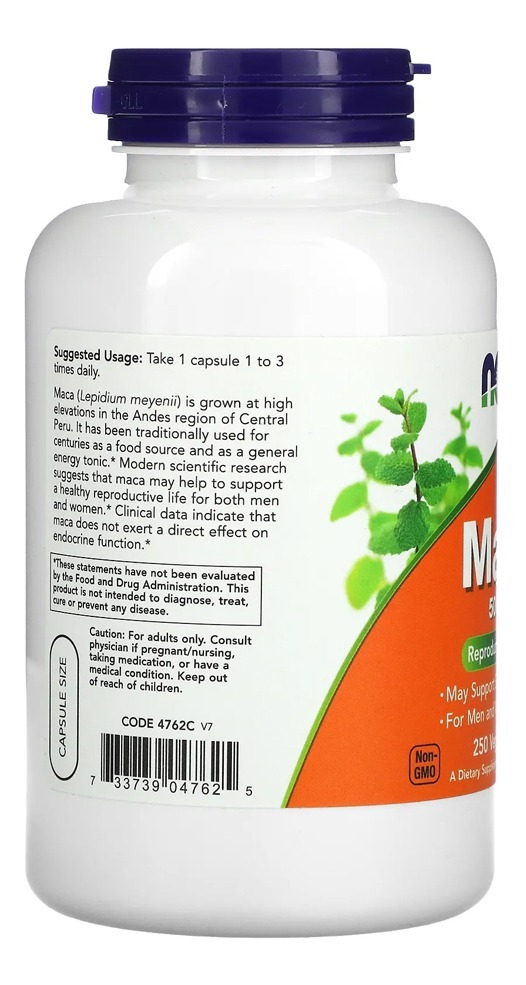 Maca Peruana 500mg Now Foods 250 Veg Caps - Imagem 3