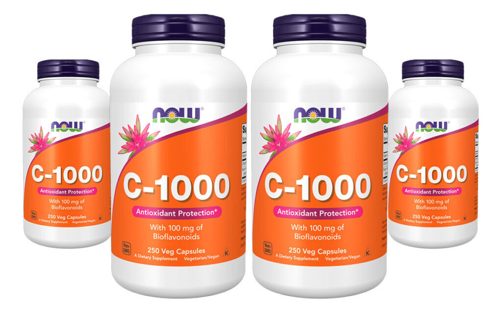 Vitamina C-1000mg Now Foods 100mg Bioflavonóides 250caps 4un Sabor Sem Sabor