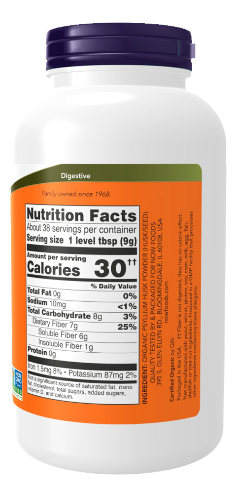 Pó Casca Psyllium Now Foods 340g Orgânico + Porta Cápsulas - Imagem 2