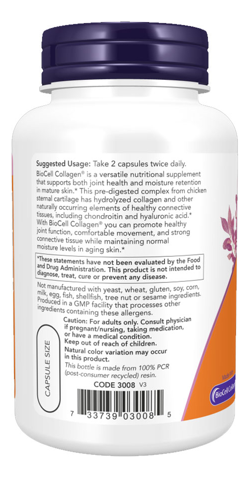 Colágeno Biocell Hydrolyzed Now 120 Cáps + Porta Cápsulas - Imagem 3