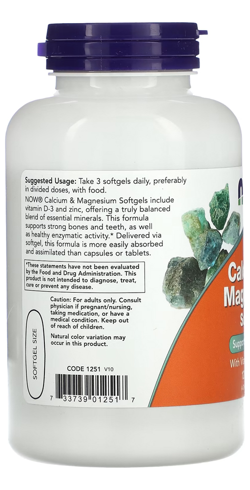 Cálcio Magnésio Now Foods Vitamina D3 Zinco 120soft Eua/usa - Imagem 3