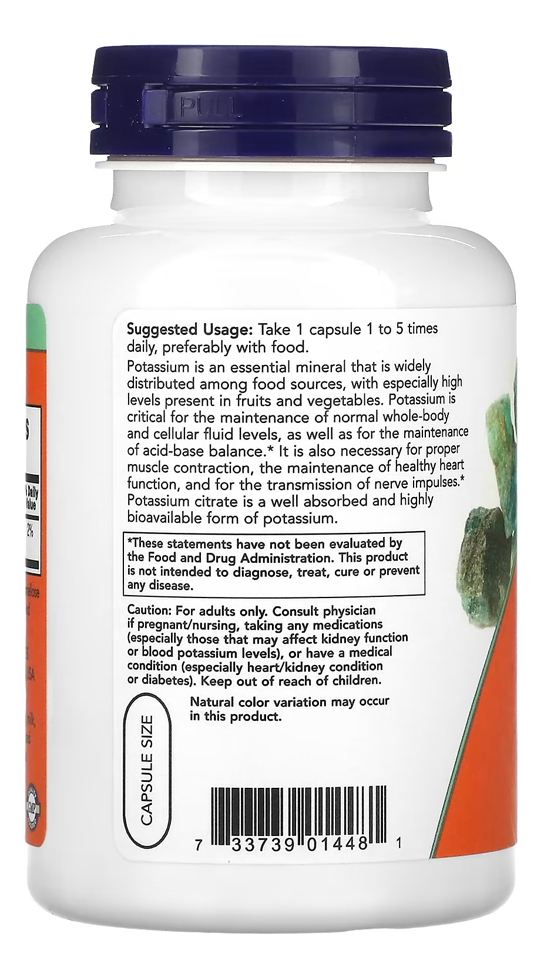 Now Foods Citrato De Potássio 99mg 180veg Caps - Imagem 3
