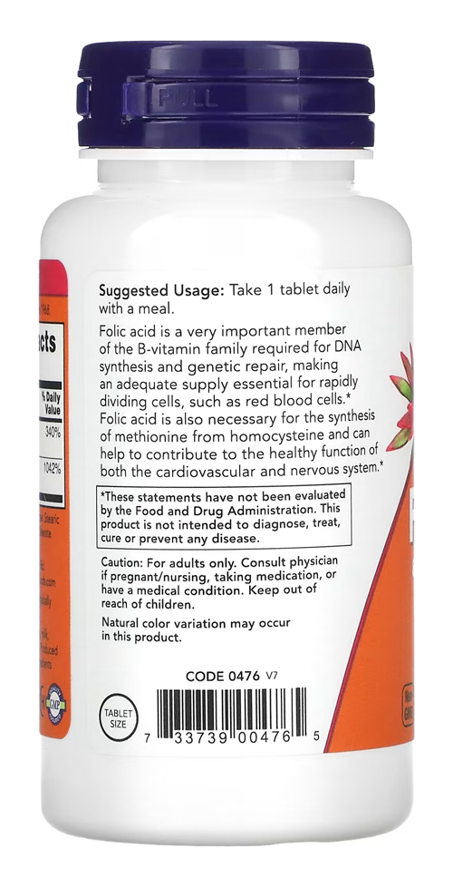 Ácido Fólico E Vitamina B12 800mcg Now Foods 250tabs Eua/usa - Imagem 3