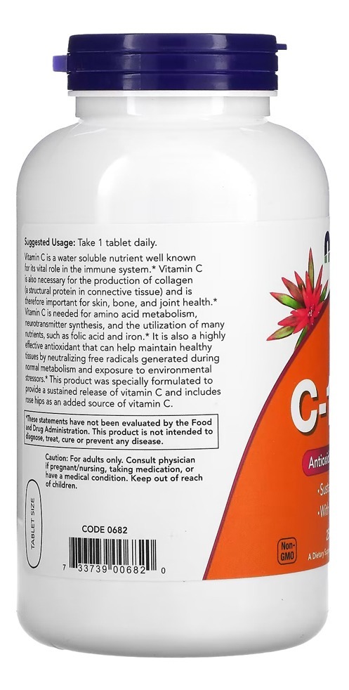 Vitamina C 1000mg E Rosa Mosqueta Now Foods 250tab - Imagem 3