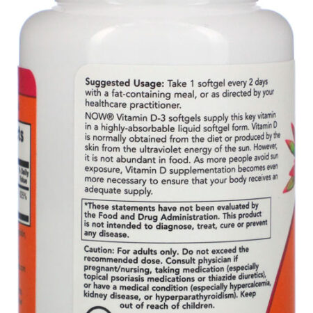 Now Foods Vitamina D3 5000iu 120soft Distribuidor Autorizado - Imagem 3
