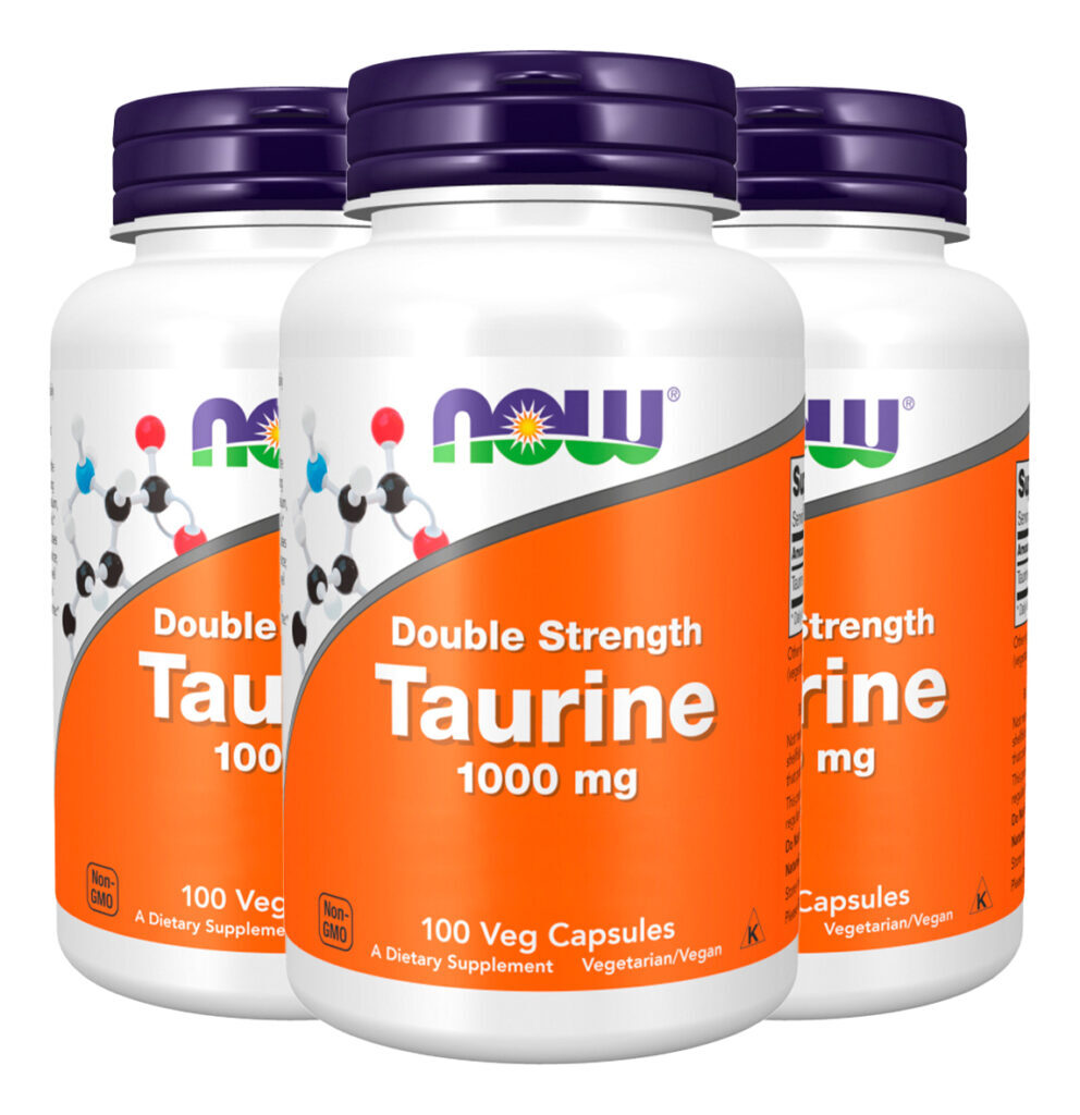 Taurina 1000mg Dupla Força Now Foods 100 Cáps Importado 3un