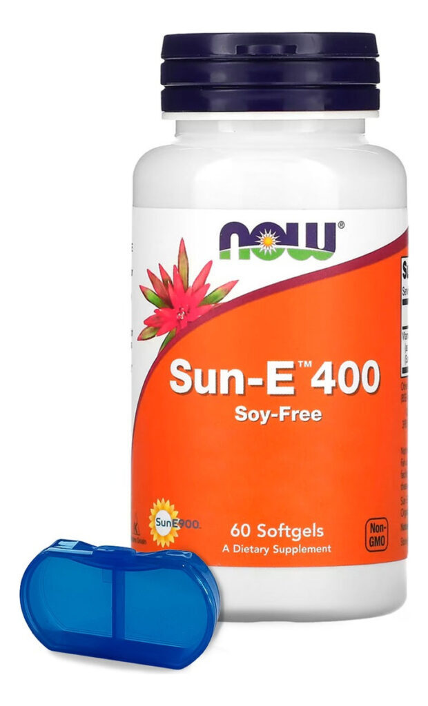 Vitamina E Sun-e 400 268mg Now Foods 60soft + Porta Cápsulas