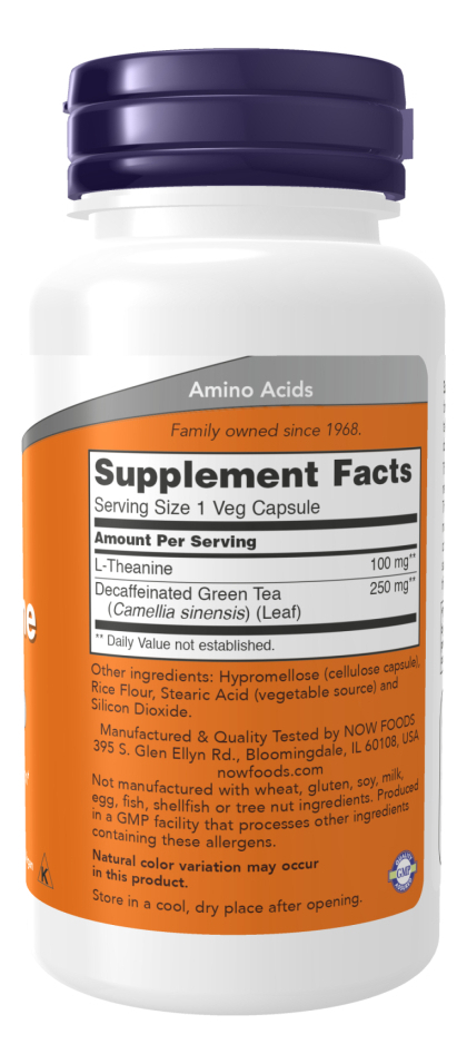 L-teanina 100 Mg C/chá Verde Descafeinado Now Foods Sfn Na Flavor - Imagem 5