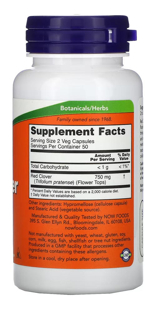 Trevo Vermelho 375mg Now Foods 100 Veg Caps Importado - Imagem 2