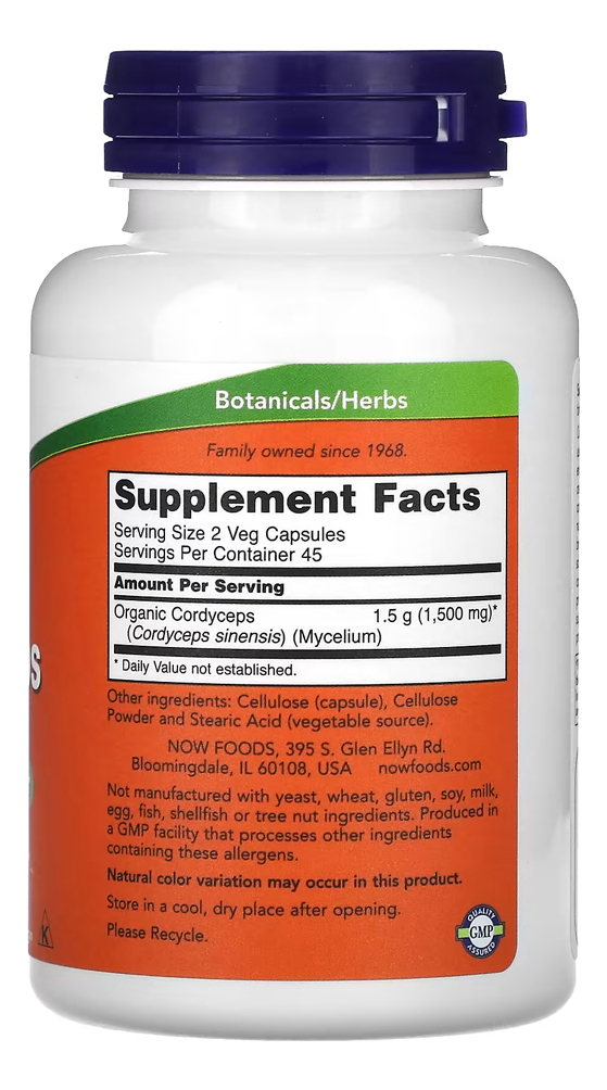 Cordyceps 750mg Now Foods 90 Veg Caps Importado - Imagem 2