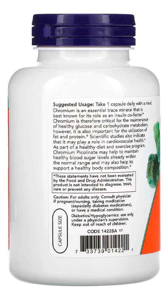 Chromium Picolinate 200 Mcg 250 Cáps Importado 4un Now Foods - Imagem 3