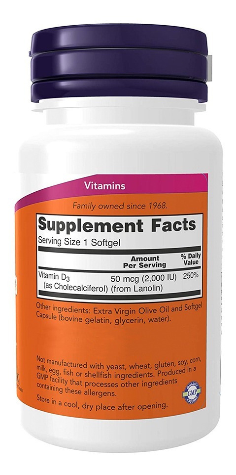 Vitamina D3 2000 Iu Alta Potência Now Foods 120softgls - Imagem 3