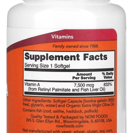 Now Foods Vitamina A 7.500mcg 100 Softgels - Imagem 2