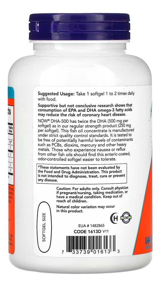 Dha Óleo De Peixe 500mg 180 Softgels Importado 2un Now Foods - Imagem 4