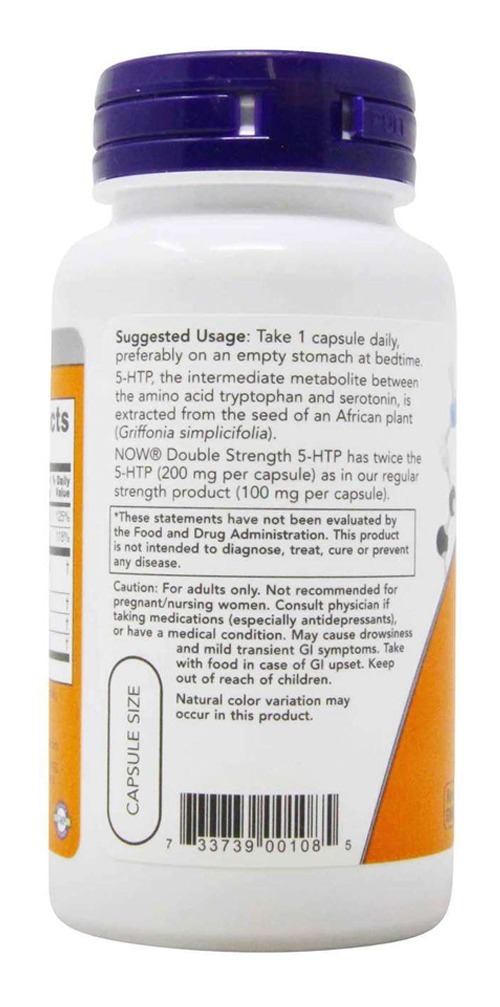 5-htp 200mg Now Foods 5-hidroxitriptofano 60veg Caps Eua/usa - Imagem 3