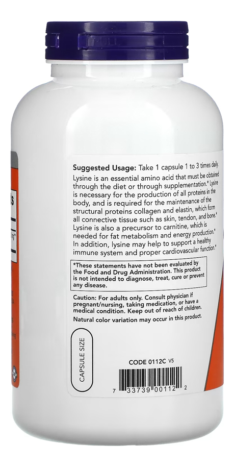 L-lisina 500mg Now Foods L-lysine 250 Veg Caps Importado 3un - Imagem 4