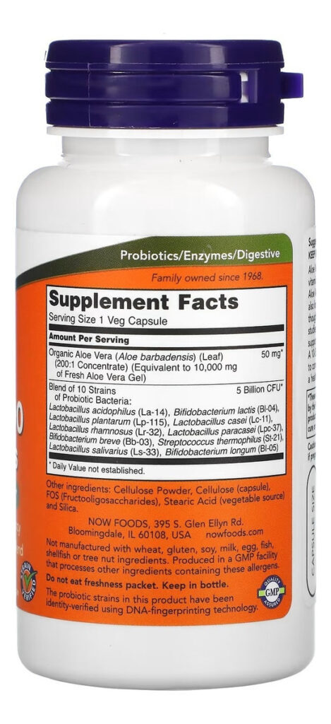 Now Foods Aloe 10,000 E Probiotics 60 Cápsulas - Imagem 4