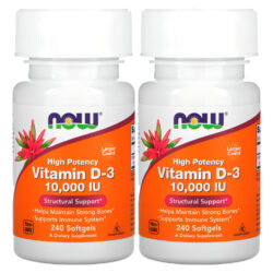 Now Foods Vitamina D3 250mcg Alta Potência 240 Softgels 2un Sabor Sem Sabor