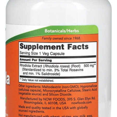 Extrato Rhodiola 500 Mg 120 Veg Cáps Importado 2un Now Foods - Imagem 3