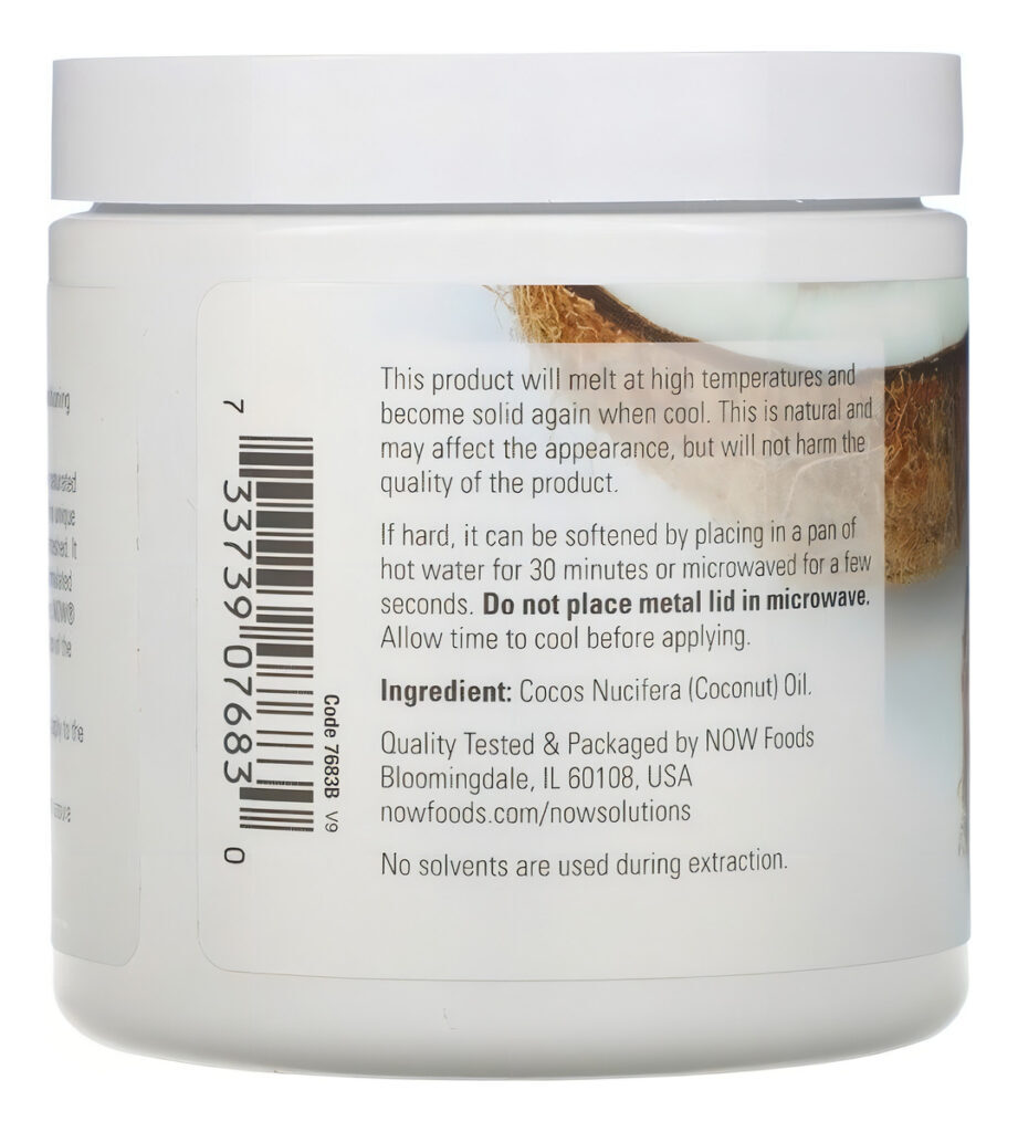 Óleo De Coco Natural 100% Puro 207ml Now Foods Importado - Imagem 2