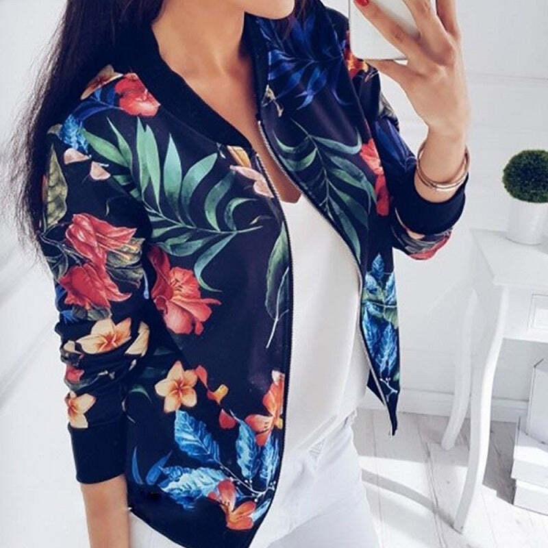 Jaqueta Feminina Bomber Slim Floral Fnac