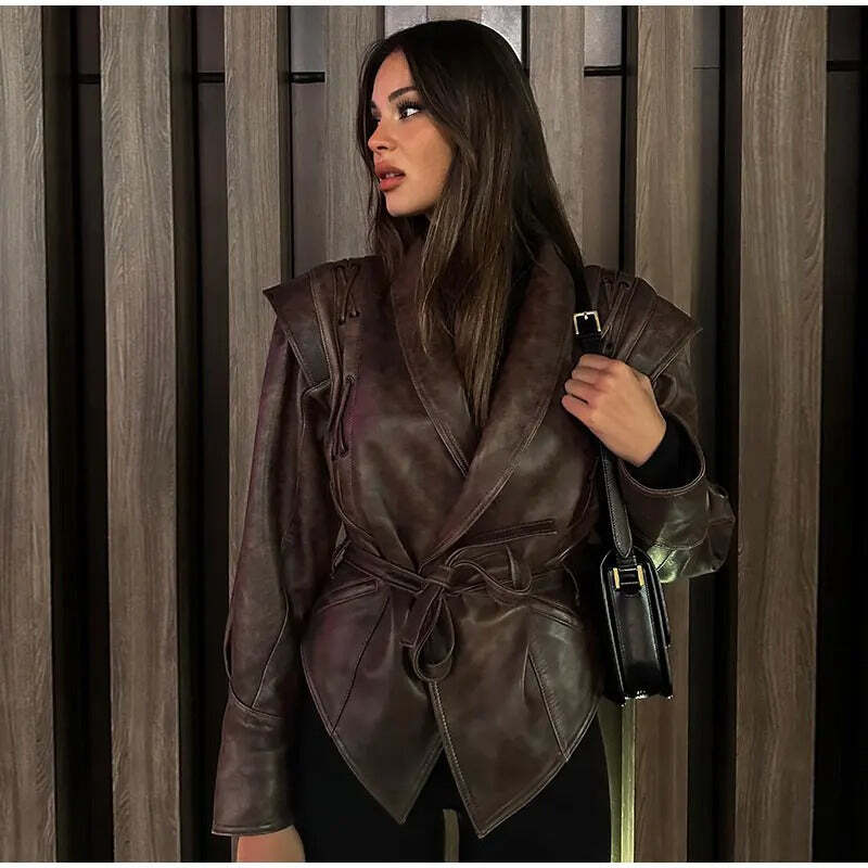 Jaqueta Feminina de Couro Vintage com Decote em V Fnac - Imagem 3