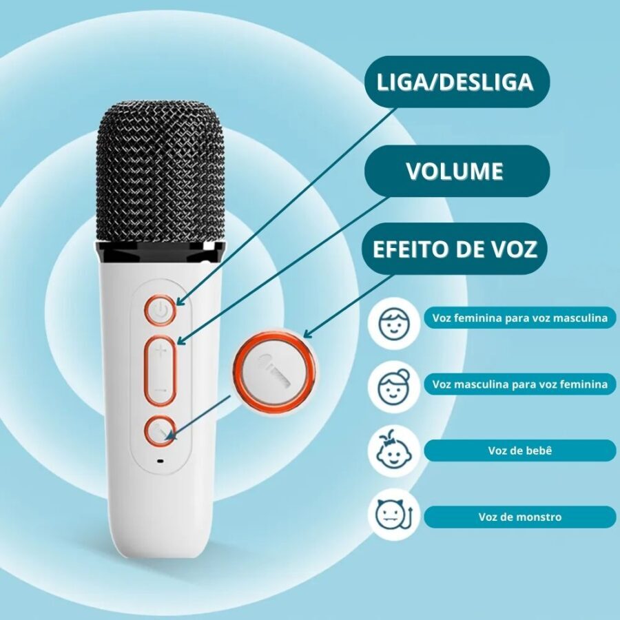 Karaokê Caixa de Som Bluetooth Com Microfone Sem Fio - PowerSond - Imagem 4